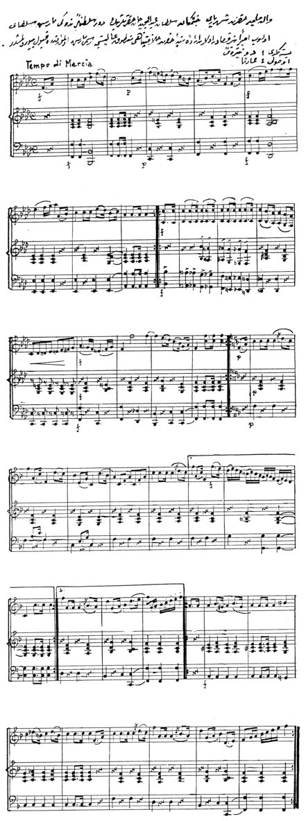 Donizetti Paşa’nın Sultan Abdülmecid için bestelediği “Mecidiye Marşı”nın notası