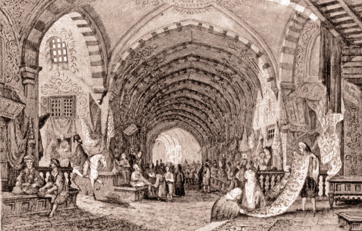 İstanbul Büyük Çarşısı’nın içini gösterenXIX. yüzyılın ortalarına doğru çizilmiş bir gravür(M. Jules van Gaver, Turquie, Paris 1840, lv. 96)