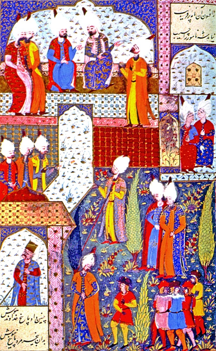 Avusturya elçisinin Kanûnî Sultan Süleyman’ın huzuruna kabul edilişini gösteren bir minyatür (Süleymannâme, TSMK, Hazine, nr. 1517, vr. 328a)