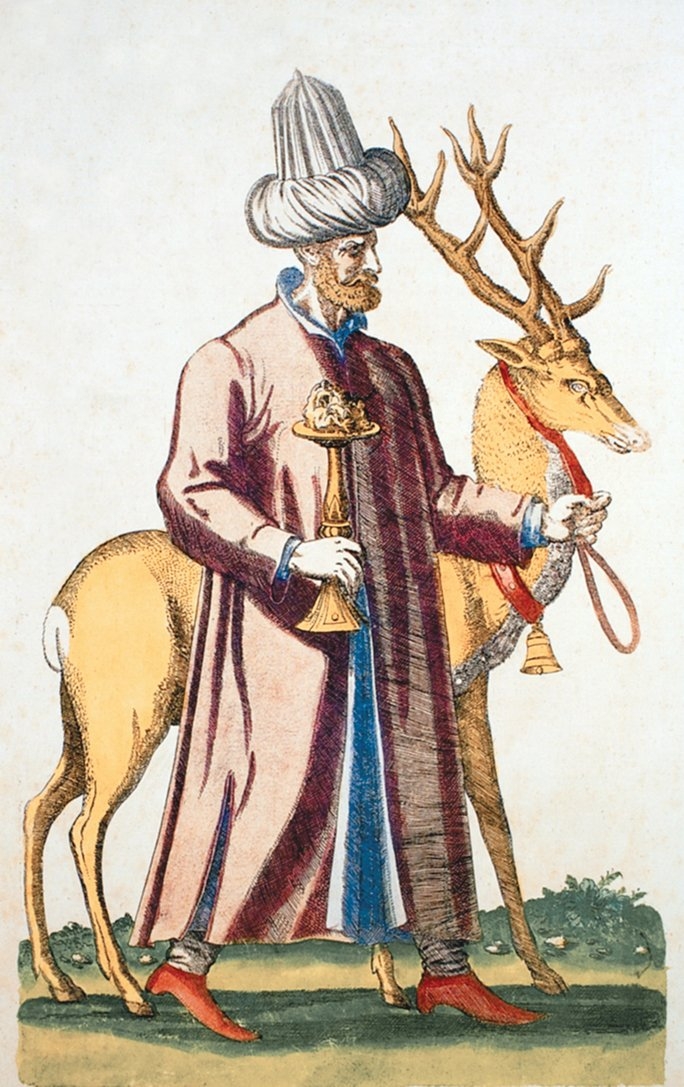 XVII. yüzyılın ikinci yarısına ait bir gravürde derviş (Thomas Artus, Histoire des turcs,Paris 1662, II, lv. 26)