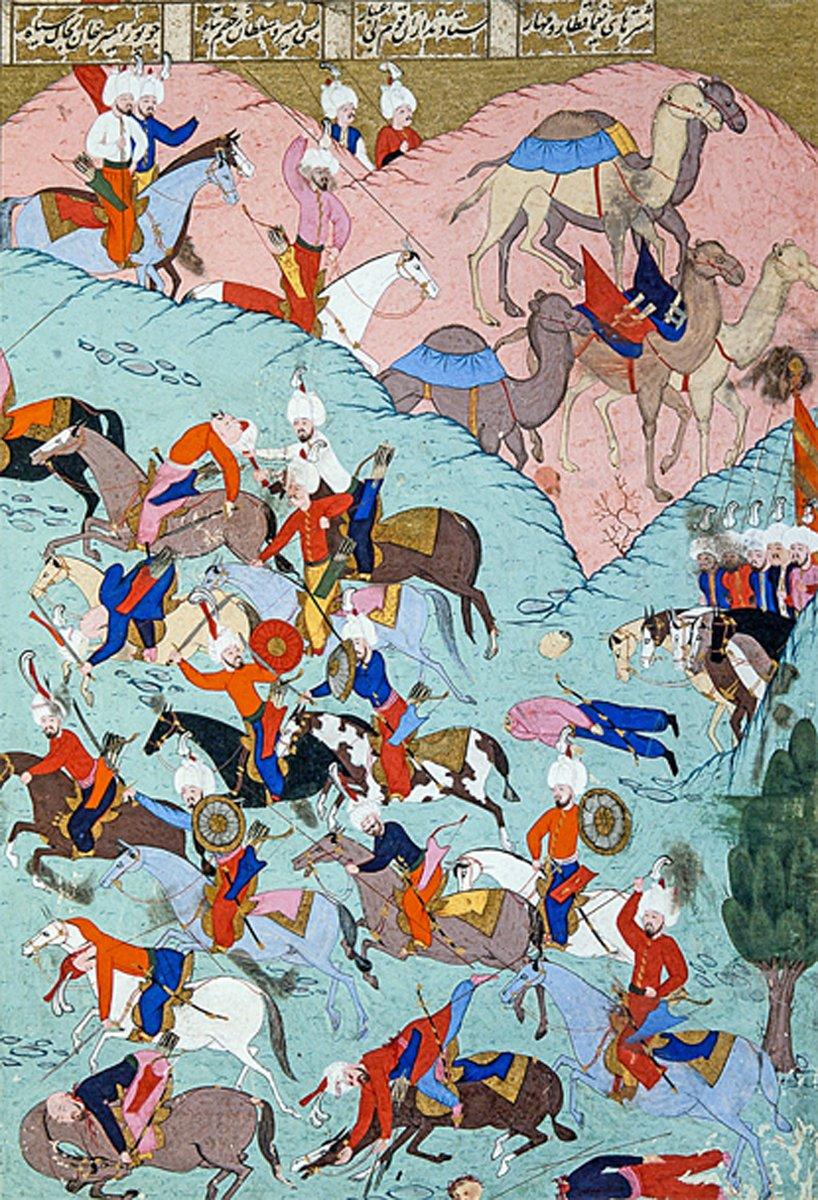 Atları savaş alanında gösteren minyatür (İÜ Ktp., FY, nr. 1404, vr. 85b)