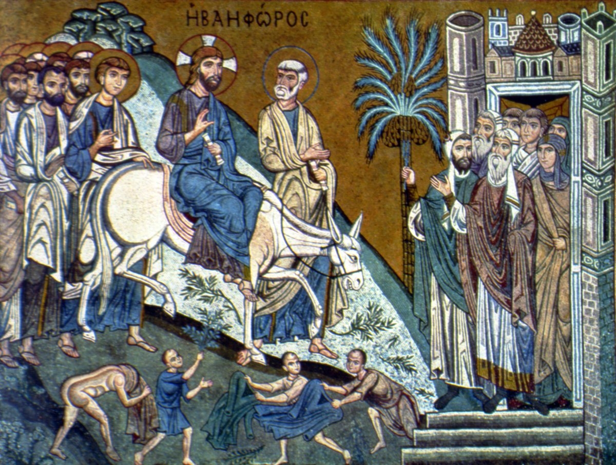 Hz. Îsâ’nın Kudüs’e gelişinin tasvir edildiği Palermo Şapeli’ndeki XII. yüzyıla ait mozaik pano