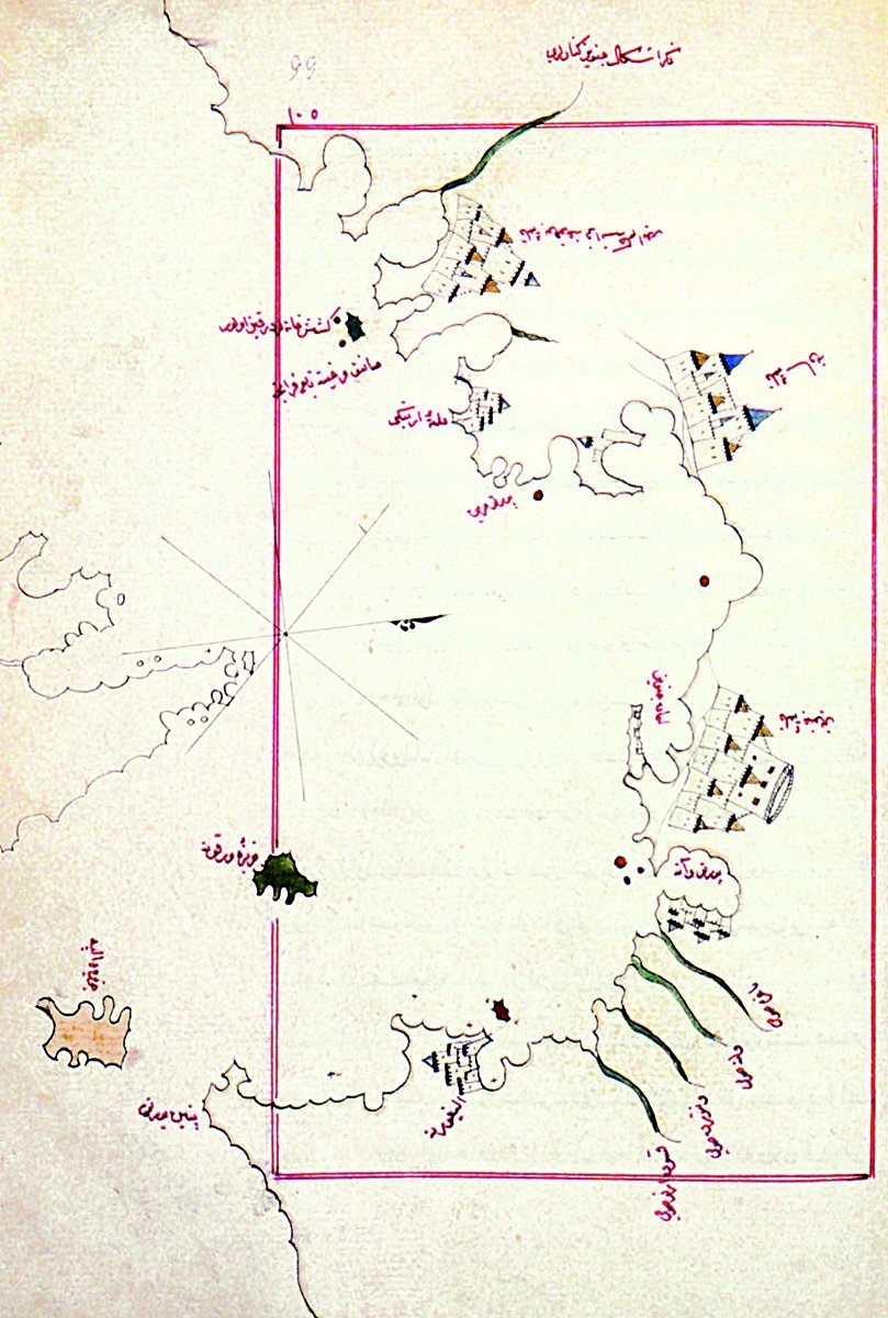 Pîrî Reis’in Kitâb-ı Bahriyye adlı eserindeki Ceneviz haritası (Millet Ktp., Coğrafya, nr. 1, vr. 99a)