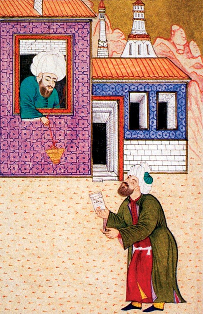 Ulemâdan fetvalarıyla ünlü ŞeyhülislâmZenbilli Ali Efendi’yi gösteren bir minyatür(TSMK, Hazine, nr. 1263, vr. 159b)