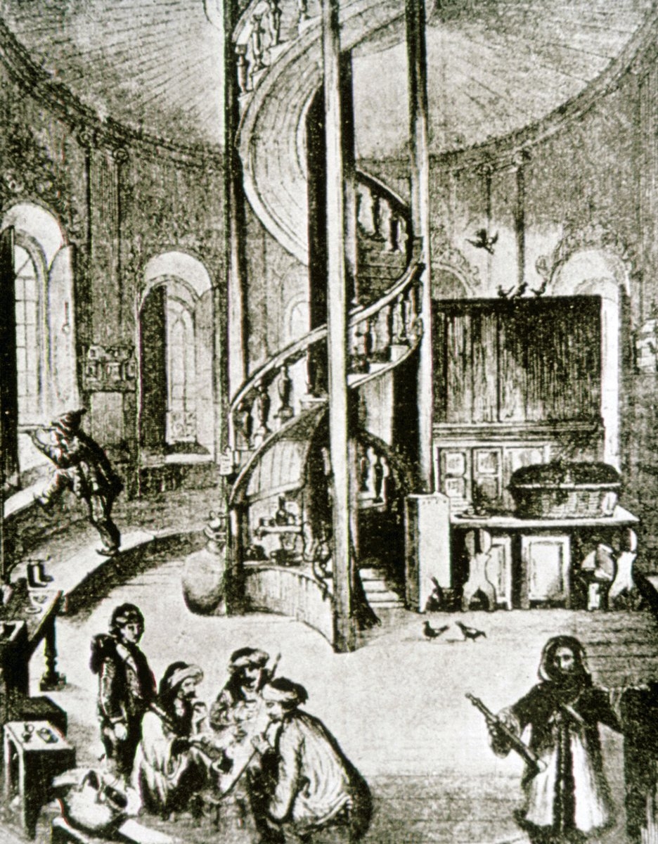 Galata Kulesi’nin içindeki merdiven ve kahvehaneyi gösteren eski bir gravür (Semavi Eyice fotoğraf arşivi)