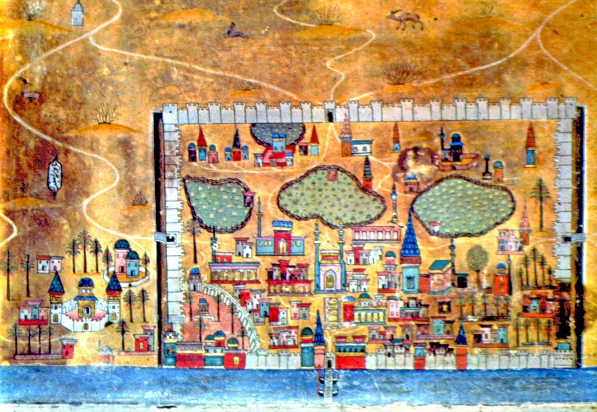XVI. yüzyılın ilk yarısında Bağdat’ı gösteren bir minyatür (Matrakçı Nasuh, Beyân-ı Menâzil-i Sefer-i Irâkeyn, İÜ Ktp., TY, nr. 5964, vr. 47b)