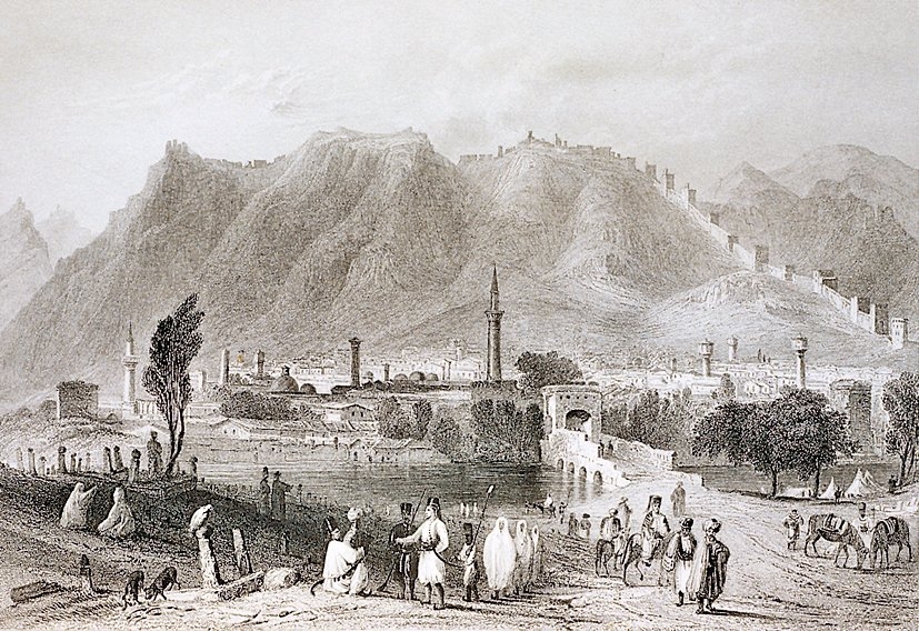 W. H. Bartlett’in XIX. yüzyıla ait bir gravüründe Antakya’nın güneydoğudan görünüşü(J. Carne, Syria, the Holy Land, Asia Minor,London 1836, s. 25)