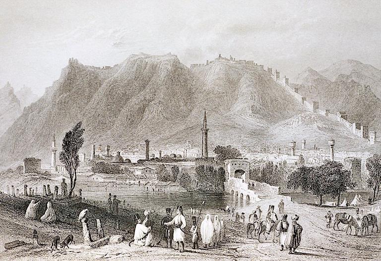W. H. Bartlett’in XIX. yüzyıla ait bir gravüründe Antakya’nın güneydoğudan görünüşü(J. Carne, Syria, the Holy Land, Asia Minor,London 1836, s. 25)