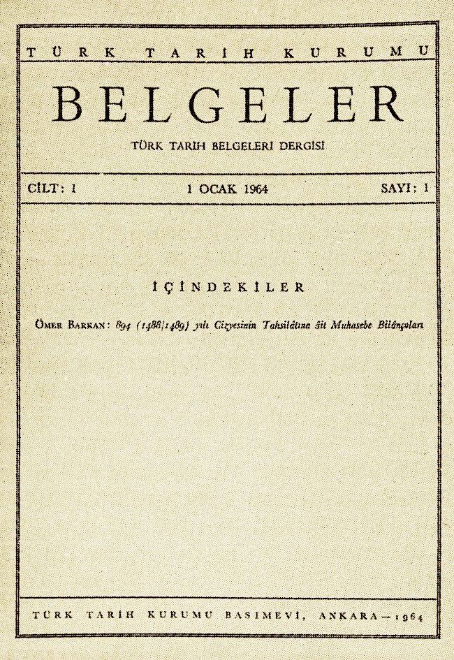 Belgeler dergisinin 1. sayısının kapağı
