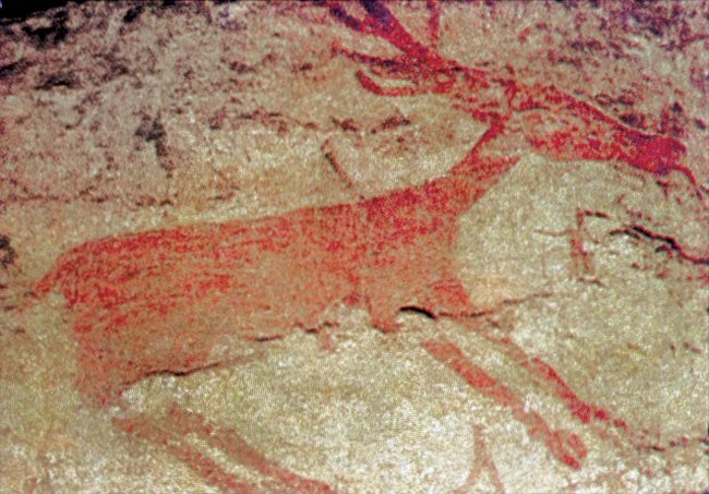 Çatalhöyük’te milâttan önce 7000-6000 yılları arasına tarihlenen duvar resimlerinden bir detay