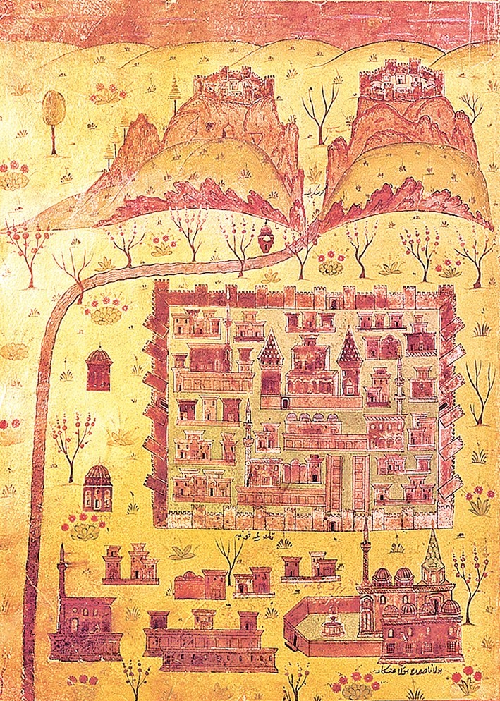 Beyân-ı Menâzil-i Sefer-i Irâkeyn’de Konya’yı gösteren minyatür (İÜ Ktp., TY, nr. 5964, vr. 17a)