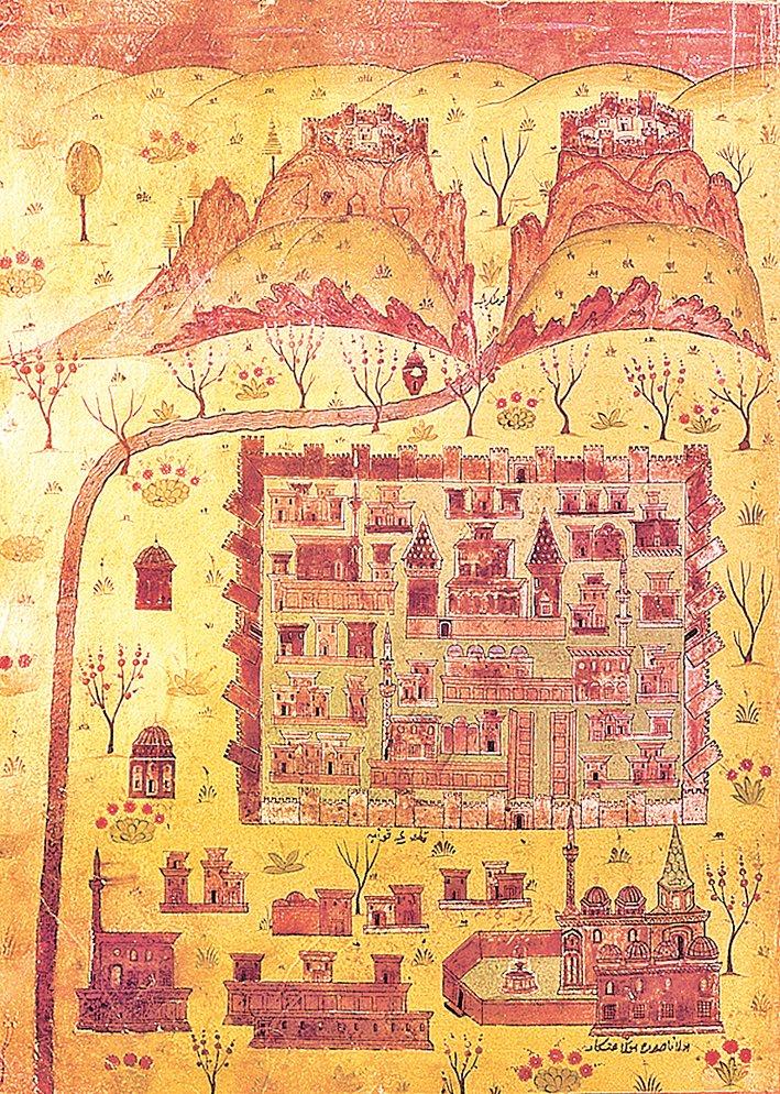 Beyân-ı Menâzil-i Sefer-i Irâkeyn’de Konya’yı gösteren minyatür (İÜ Ktp., TY, nr. 5964, vr. 17a)