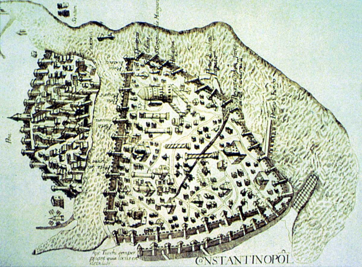 Cristoforo Buondelmonti’nin çizdiği İstanbul haritasının bir kopyası (Vatikan Ktp., nr. 1422)