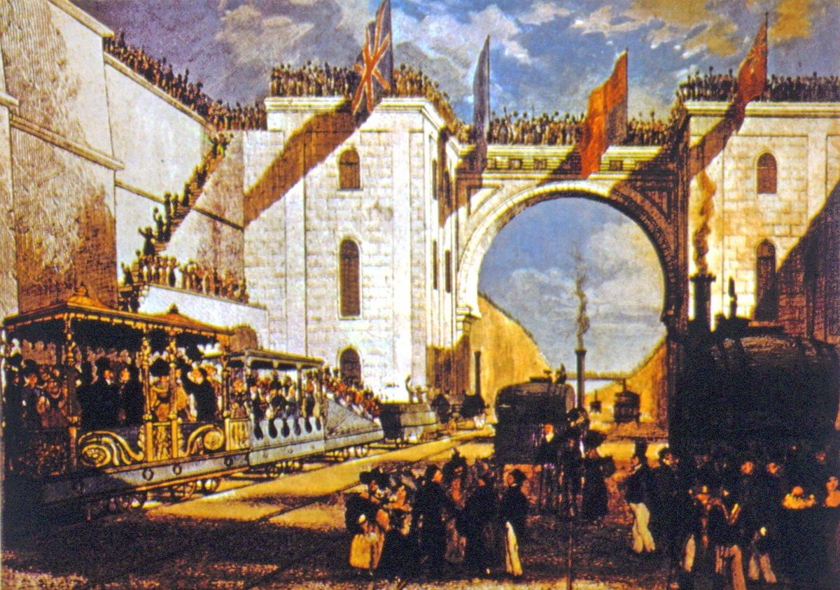 15 Eylül 1830’da Liverpool-Manchester demiryolunun açılışını gösteren bir gravür(Londra İngiliz Taşımacılık Müzesi)