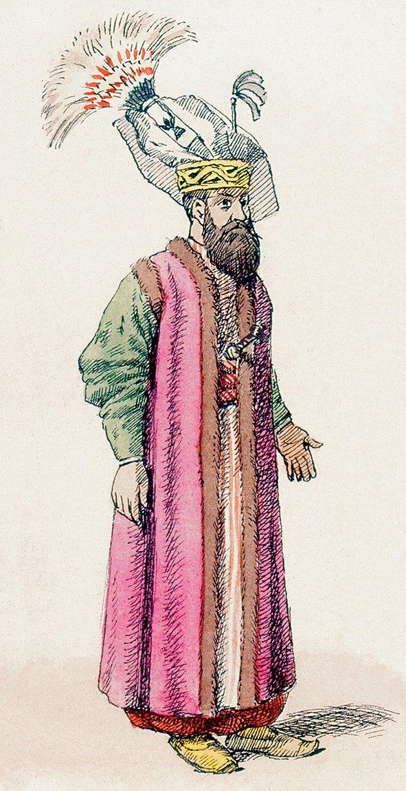 Kul kethüdâsı merasim kıyafetiyle (Mahmud Şevket Paşa, Osmanlı Teşkilât ve Kıyâfet-i Askeriyyesi, İÜ Ktp., TY, nr. 9391, ek tablo, rs. 9)