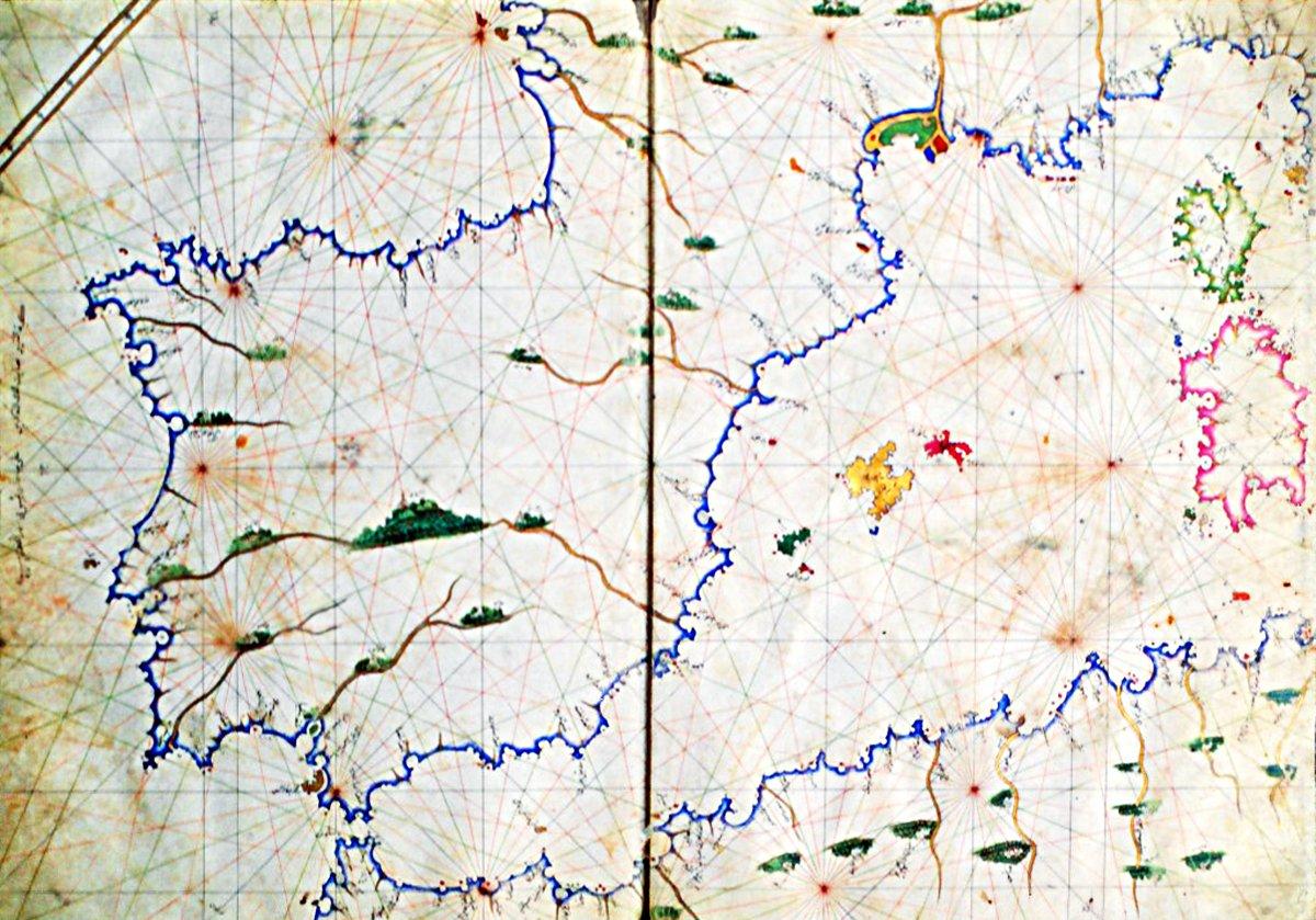 Ali Macar Reis’in Atlas’ındaBatı Akdeniz kıyılarıyla İspanya’yı gösteren harita(TSMK, Hazine, nr. 644, vr. 4a-b)