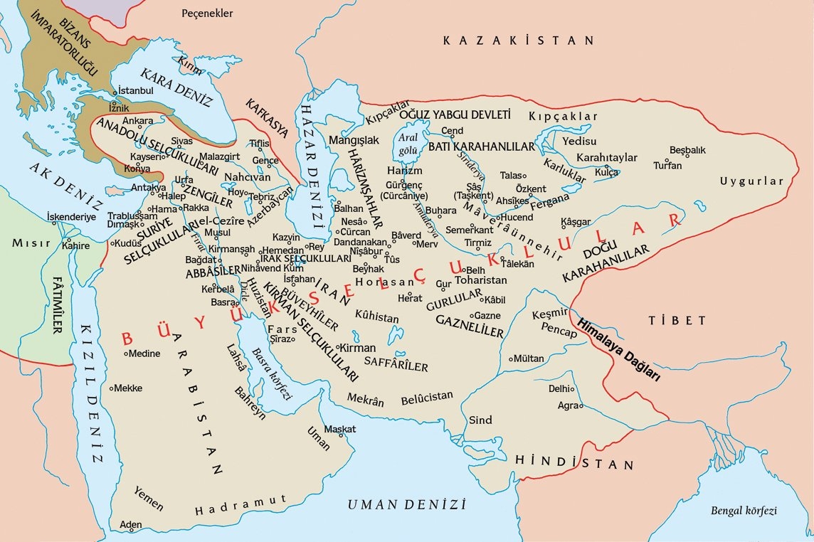Büyük Selçuklular’ın sınırlarını gösteren harita