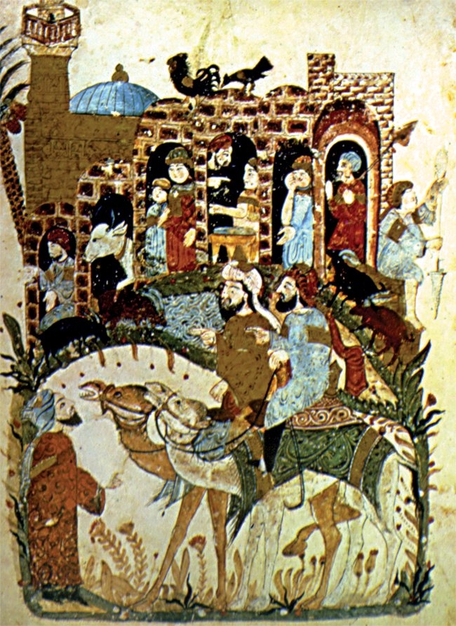 Harîrî’nin el-Maḳāmât adlı eserinde Vâsıtî’nin bir minyatürü (Bibliothèque Nationale, Ms., Arabe, nr. 5847, vr. 138a)