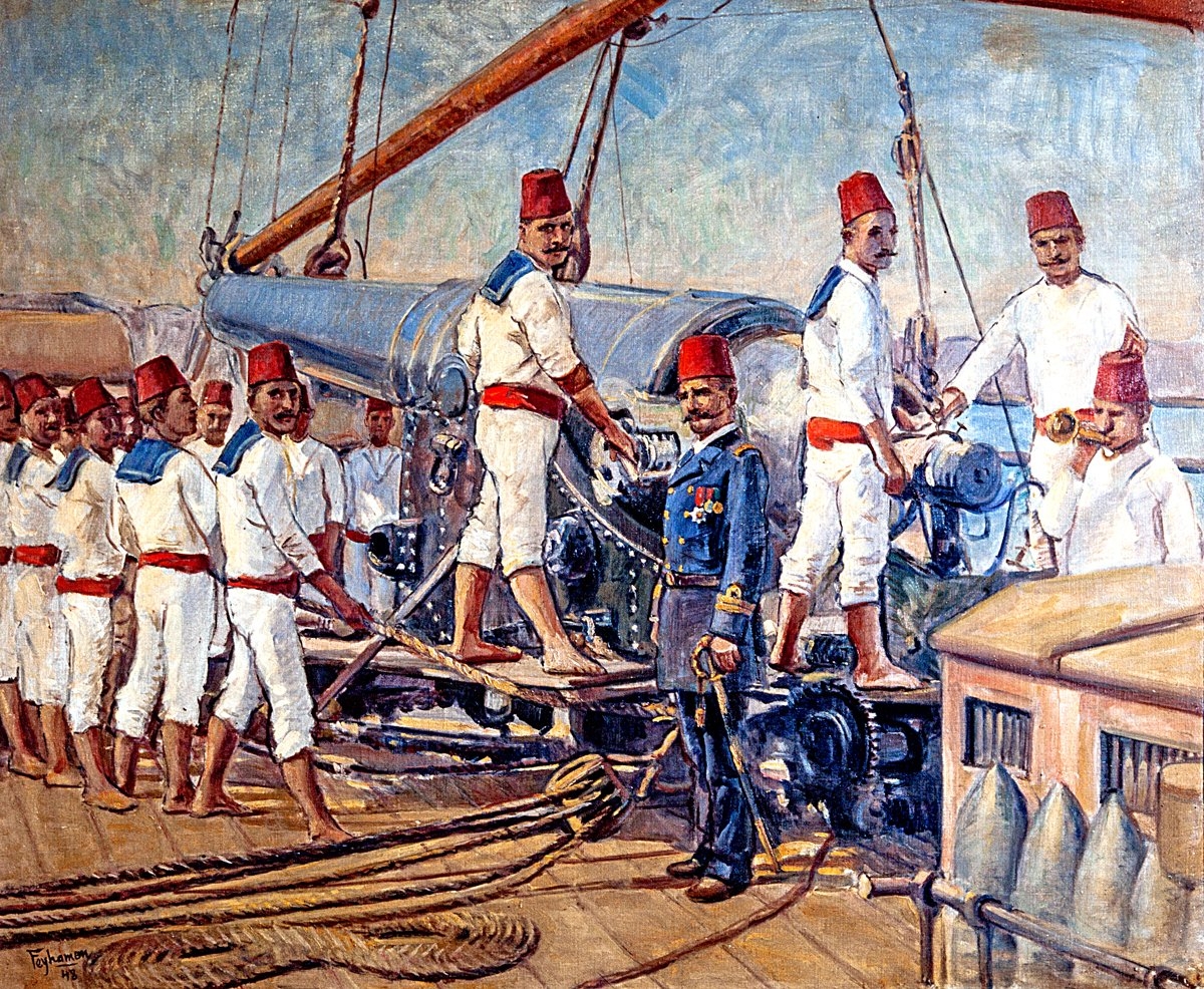 Feyhaman Duran’ın bahriyede top tâlimini gösteren tablosu (İstanbul Deniz Müzesi, Teşhir nr. 1143)