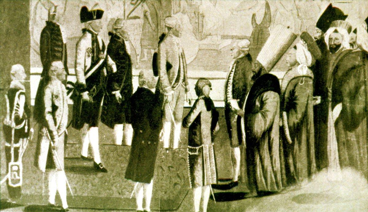 Ebûbekir Râtib Efendi’nin Avusturya İmparatoru II. Leopold tarafından kabulünü gösteren bir resim (Unat, lv. XX)
