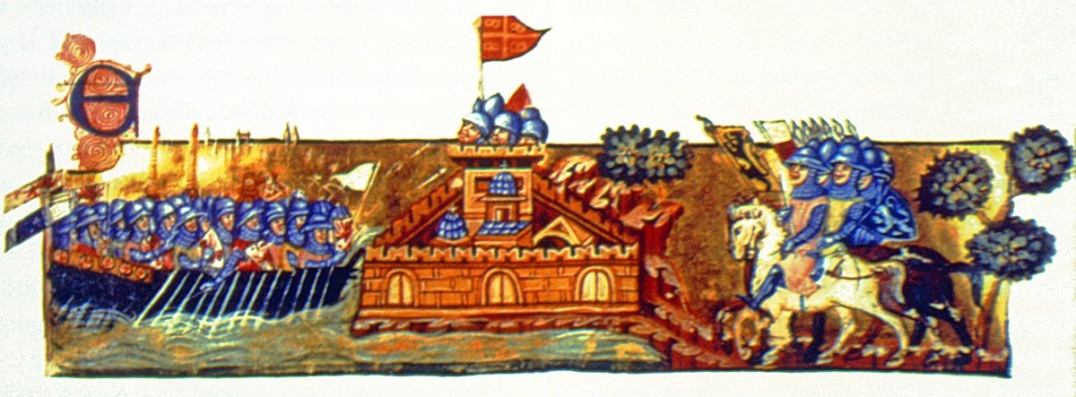 IV. Haçlı Seferi sırasında Haçlılar’ın İstanbul’a karadan ve denizden saldırılarını gösteren minyatür (Demirkent, Haçlı Seferleri, s. 170)