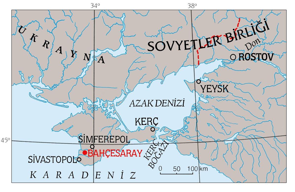 Bahçesaray’ı gösteren fizikî harita