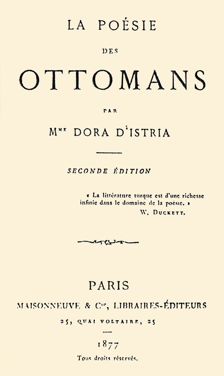 Dora D’Istria’nın La Poésie des Ottomans adlı eserinin iç kapağı (Paris 1877)