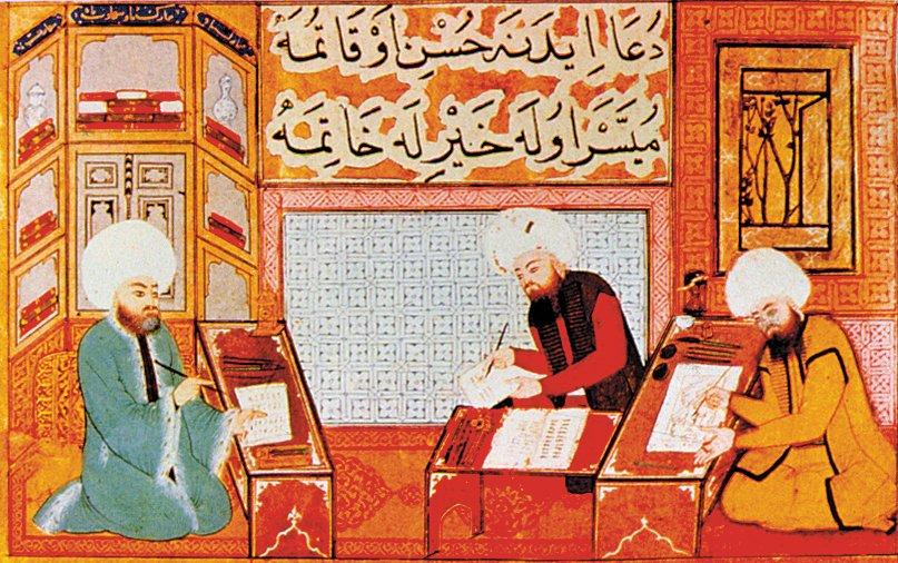 Tâlikîzâde Mehmed Subhi’yi Nakkaş Hasan ile gösteren minyatür (Şehnâme-i Sultan Mehmed, TSMK, Hazine, nr. 1609, vr. 74a’dan detay)