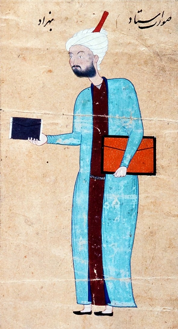 Bihzâd’ı yaşlılık yıllarında gösteren bir minyatür (İÜ Ktp., FY, nr. 1422, vr. 34a)