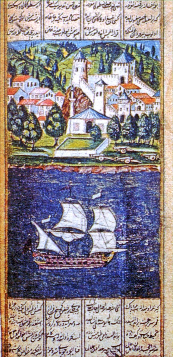 Nev‘îzâde Atâî’nin Hamse’sinde Boğaziçi’nde Durmuş Dede Tekkesi’ni gösteren bir minyatür(Türk ve İslâm Eserleri Müzesi, nr. 1909, vr. 10b)