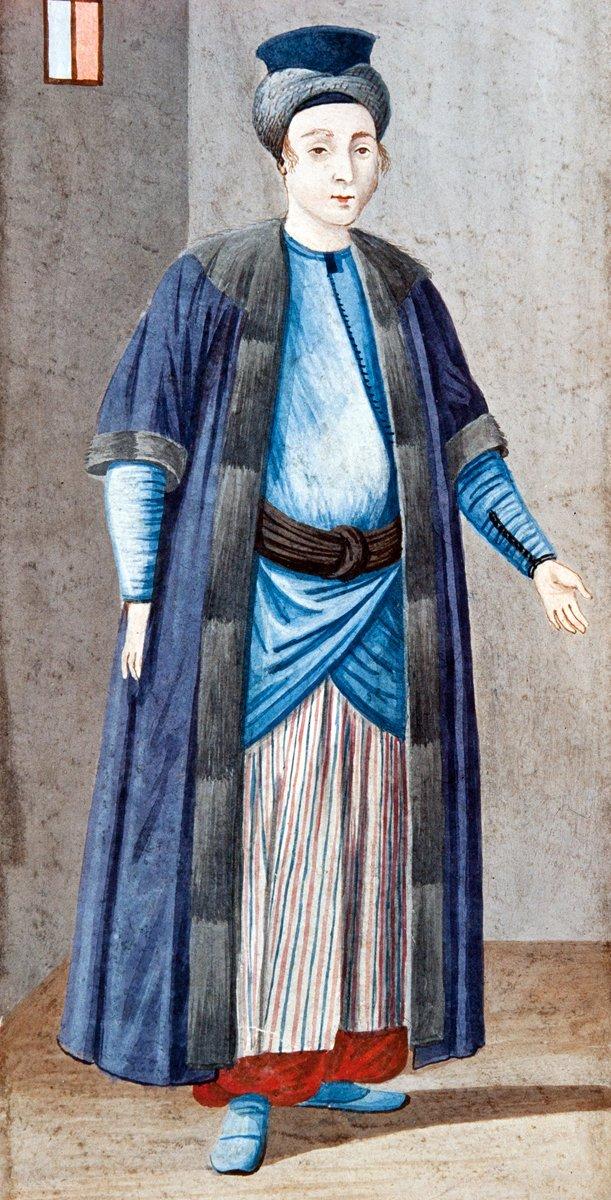 XVIII. yüzyılın ikinci yarısında yahudi erkeğini tasvir eden resim (Enderunlu Fâzıl, Hûbannâme-Zenannâme, İÜ Ktp., TY, nr. 5502, vr. 45a)