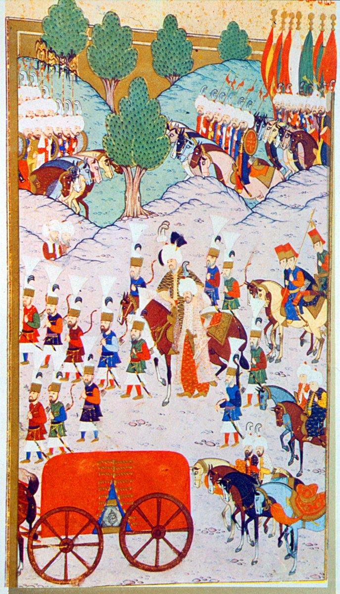 Hünernâme’nin II. cildinde Kanûnî Sultan Süleyman’ın Macaristan’a gidişini gösteren minyatür (TSMK, Hazine, nr. 1524, vr. 276b)