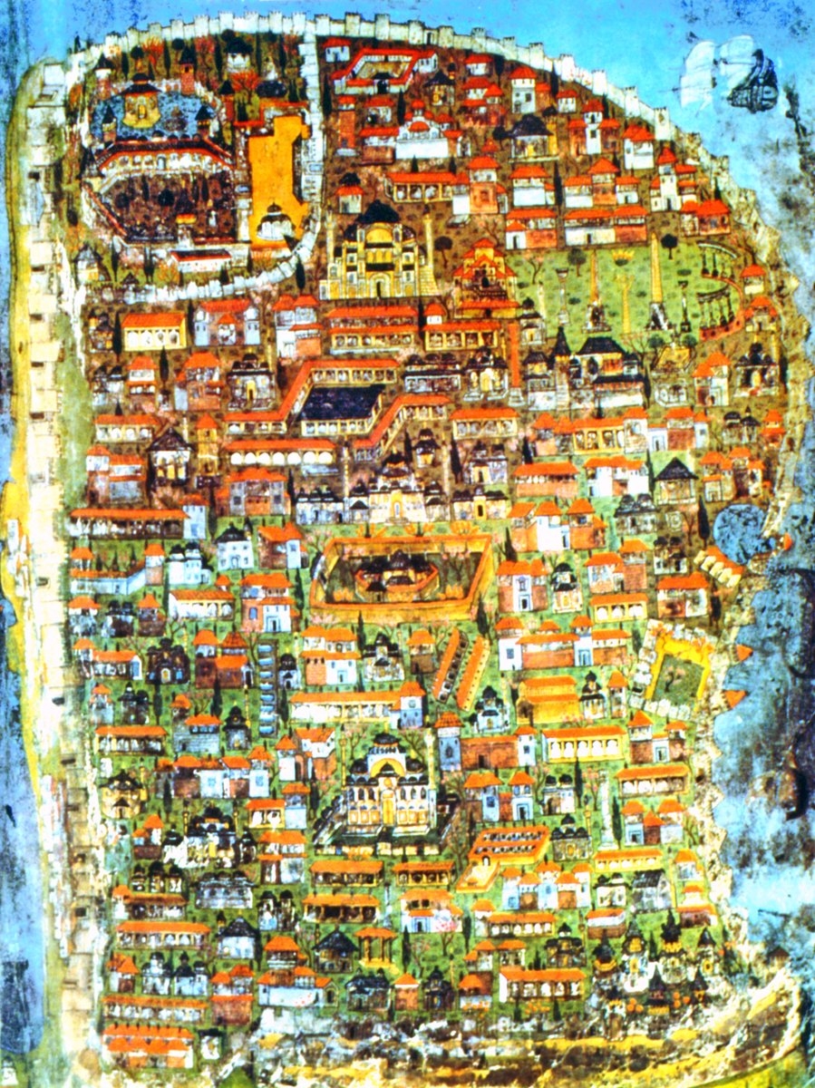 XVI. yüzyılda İstanbul’u gösteren bir minyatür (Matrakçı Nasuh, Beyân-ı Menâzil-i Sefer-i Irâkeyn, İÜ Ktp., TY, nr. 5964, vr. 8b)