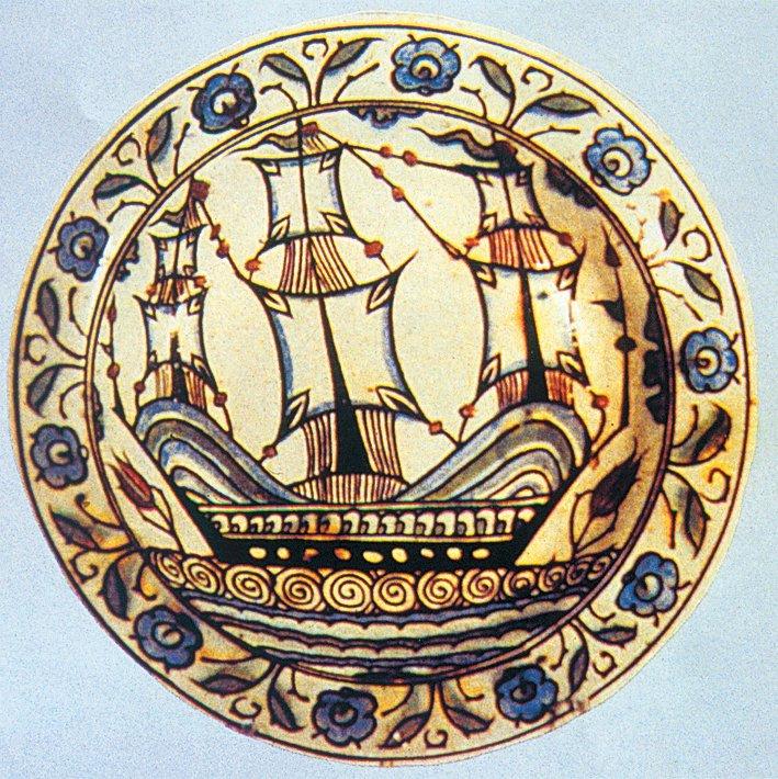 Gemi tasvirli İznik işi seramik tabak(Ariana Müzesi – İsviçre)