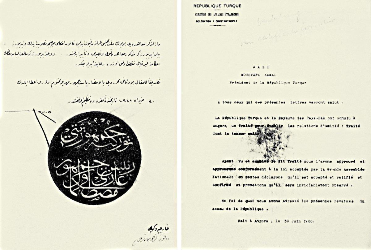 Hollanda ile Türkiye Cumhuriyeti arasında 1925 yılında imzalanan Ankara Antlaşması’nın Cumhurbaşkanı Mustafa Kemal tarafından tasdik edildiğini gösteren belge (’s-Gravenhage Genel Devlet Arşivi)