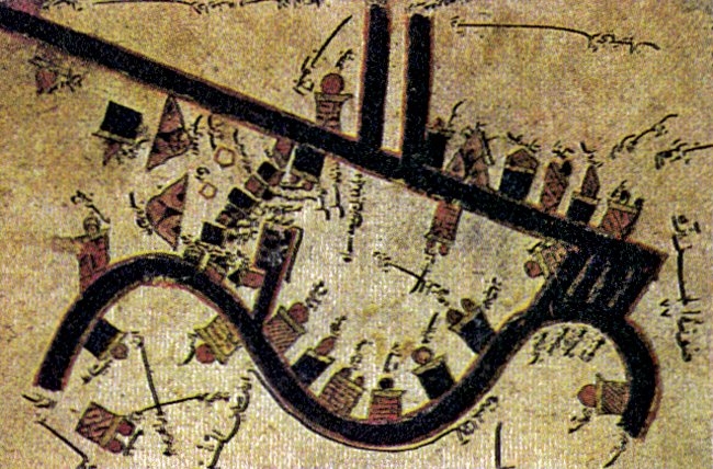 Belhî’nin Ṣuverü’l-eḳālîmi’s-sebʿa adlı eserinde Mezopotamya’yı gösteren harita(TSMK, III. Ahmed, nr. 1285, vr. 39a)