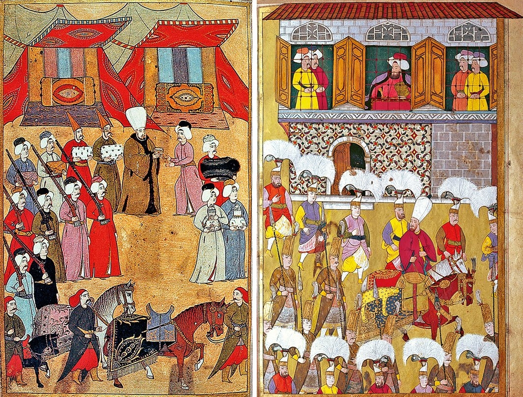 Seyyid Vehbî’nin Surnâme’sinden minyatürlü iki sayfa (TSMK, III. Ahmed, nr. 3593, vr. 27a, 168b)