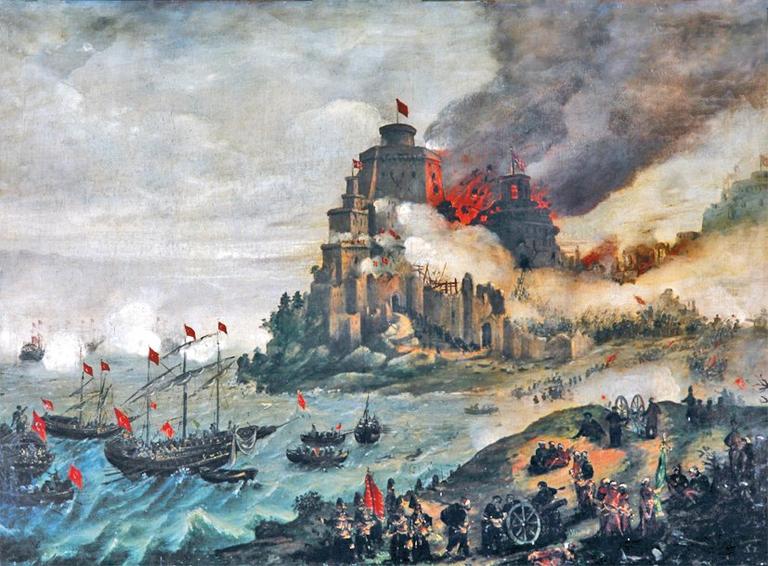 Rodos kuşatmasında Osmanlı savaş gemilerini gösteren yağlı boya bir tablo(İstanbul Deniz Müzesi, nr. 1049)