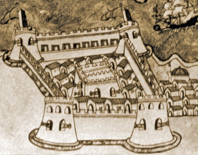 Çanakkale Hisarı’nın 1660 yılındaki durumunu gösteren Venedik Biblioteca del Museo Civico Correr’deki bir gravürü (S. Eyice fotoğraf arşivi)