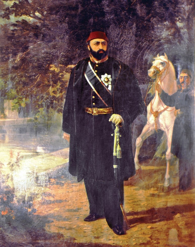 Sultan Abdülaziz’i saray bahçesinde tasvir eden yağlı boya tablo (TSM, nr. 17/104)