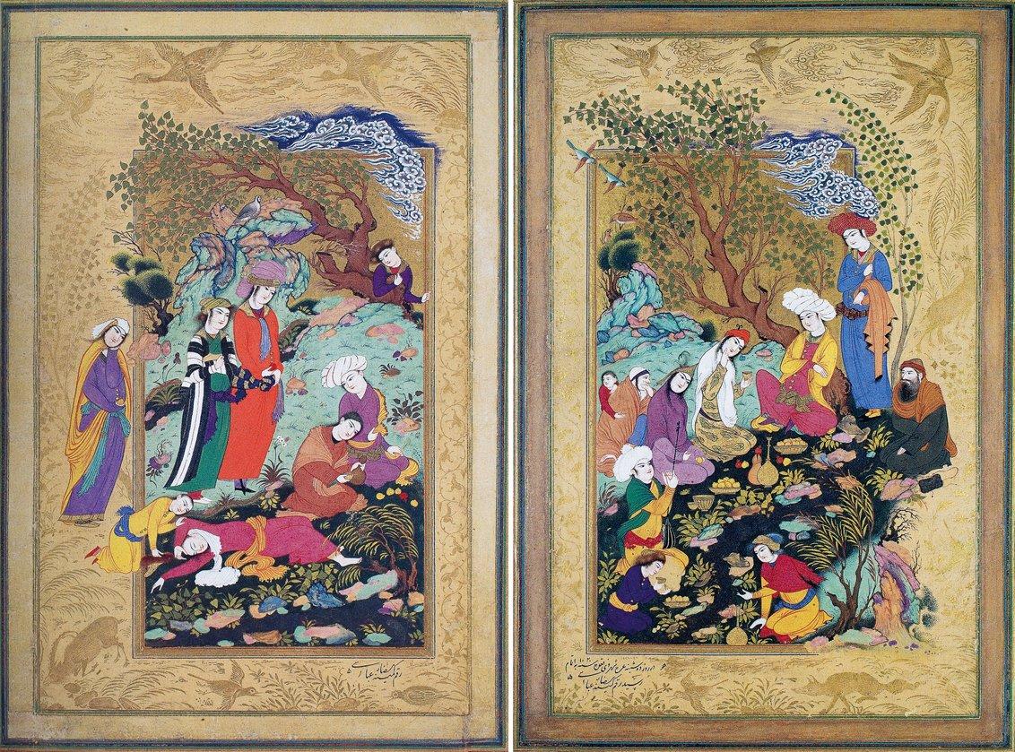Rızâ-yi Abbâsî’ye ait minyatürlü iki sayfa (Hermitage Museum, St. Petersburg, nr. 740, vr. I ve XVIII)