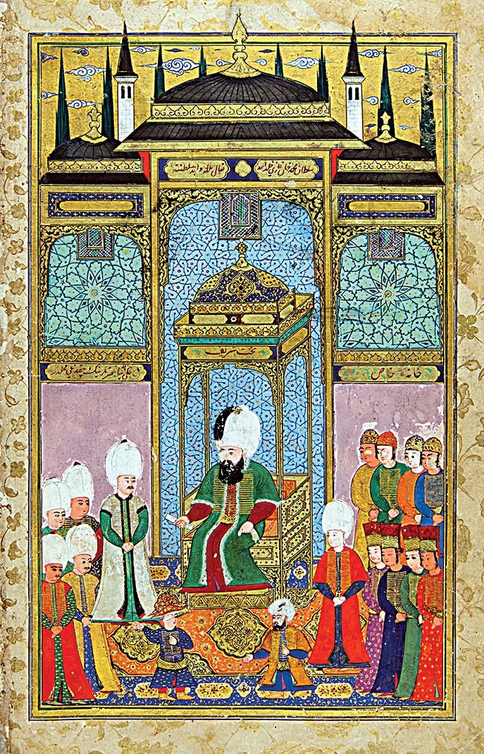 Kelâmî-yi Rûmî’nin Vekāyi-i Ali Paşa adlı eserinde Yavuz Ali Paşa’nın Sultan III. Mehmed tarafından Mısır’a vali tayin edilişini gösteren minyatür (Süleymaniye Ktp., Hâlet Efendi, nr. 612, vr. 5b)