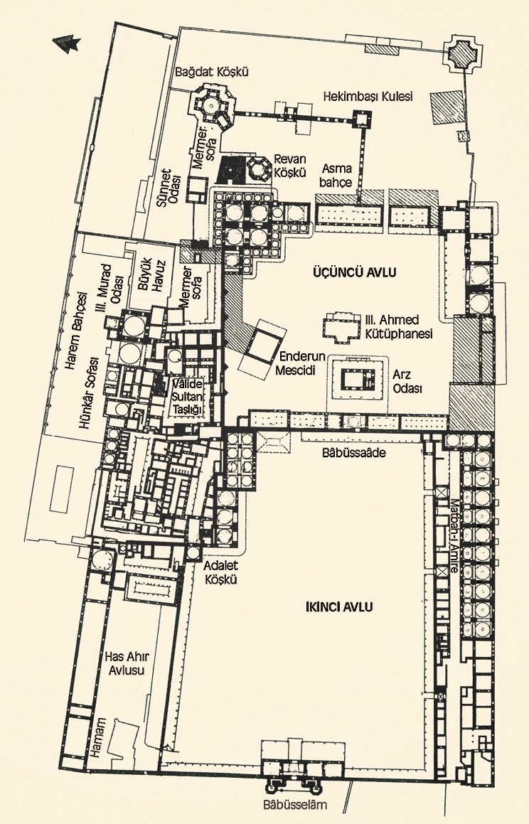 Topkapı Sarayı ana bölümünün XVIII. yüzyıldaki durumunu gösteren rekonstrüksiyon planı