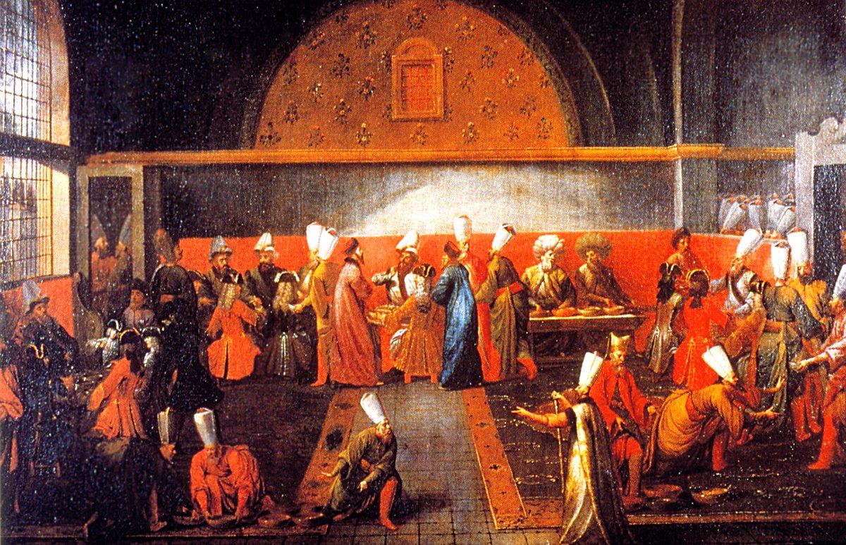 Hollanda büyükelçisi Cornelis Calkoen’i sadrazamın yemeğinde tasvir eden Jean Baptiste Van Mour’un bir tablosu (Bordeaux Musée des Beaux Arts)