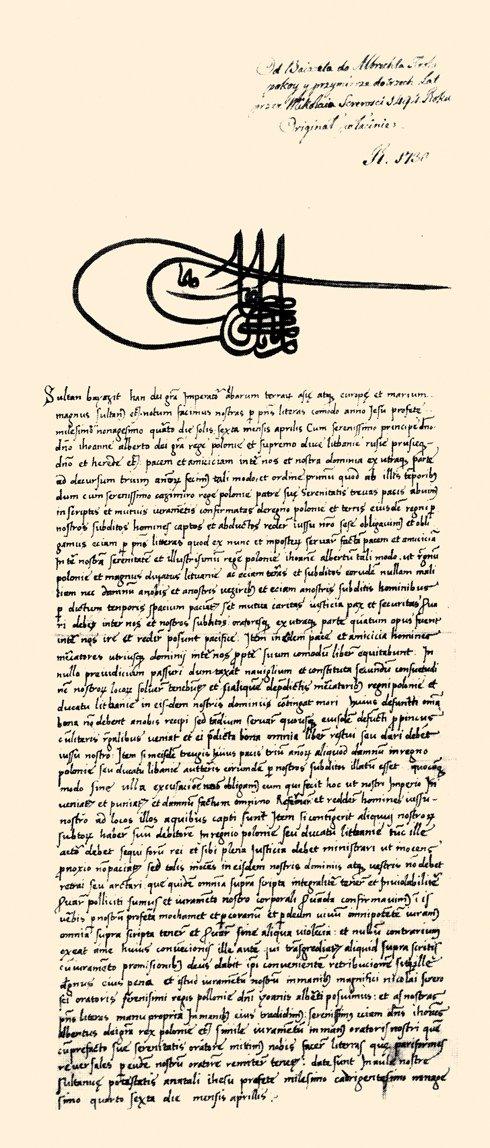 II. Bayezid’in Lehistan Kralı Johann Albrecht’e gönderdiği 6 Nisan 1494 tarihli ahidnâme