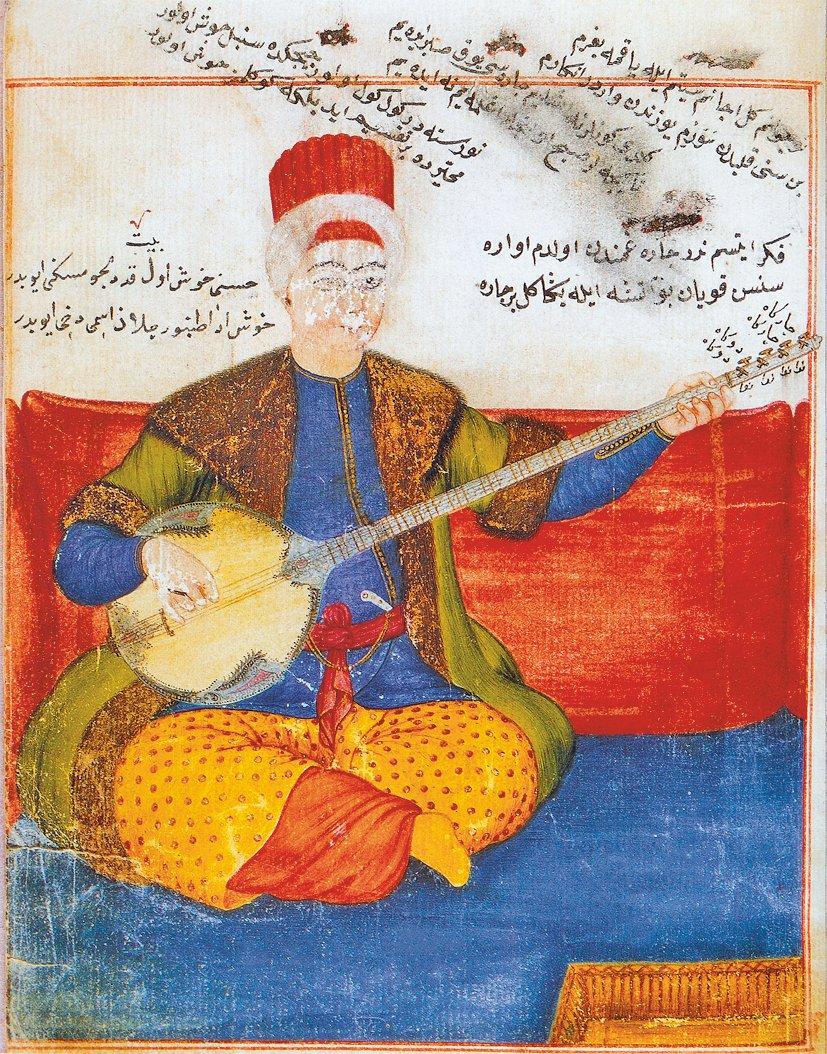 Hızır Ağa’nın Tefhîmü’l-makāmât adlı eserinde tamburî tasviri (TSMK, Hazine, nr. 1793, vr. 21a)
