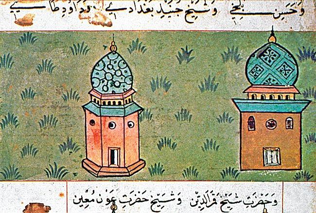 Cüneyd-i Bağdâdî’nin türbesinin minyatürü (Matrakçı Nasuh, Beyân-ı Menâzil-i Sefer-i Irâkeyn, İÜ Ktp., TY, nr. 5964, vr. 55a)