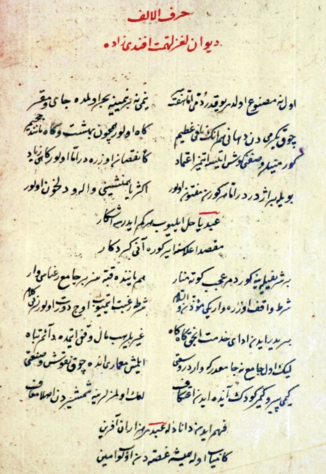 Himmetzâde Abdi’nin Dîvân-ı Lugaz’ının ilk sayfası (TSMK, Hazine, nr. 1050, vr. 206b)