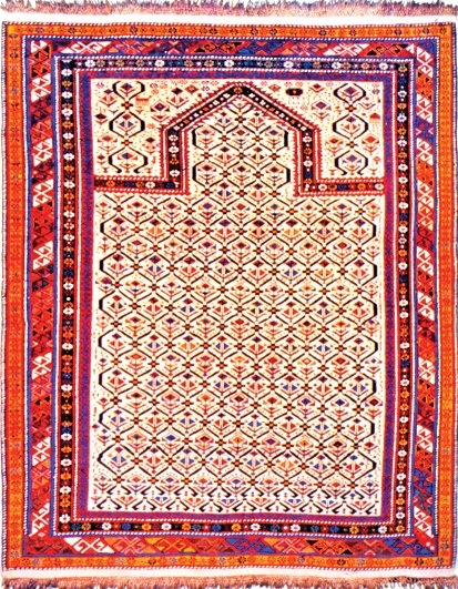 XIX. yüzyıla ait Dağıstan seccadesi (Oriental Carpets and Textiles 1987, s. 40)