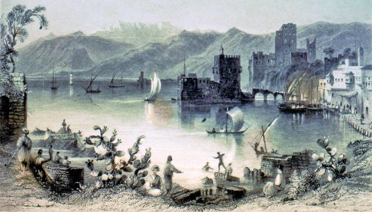 XIX. yüzyılın ilk yarısı içinde Beyrut Limanı’nı gösteren bir gravür (J. Carne, Syria, the Holy Land, Asia Minor, London 1836, s. 366)